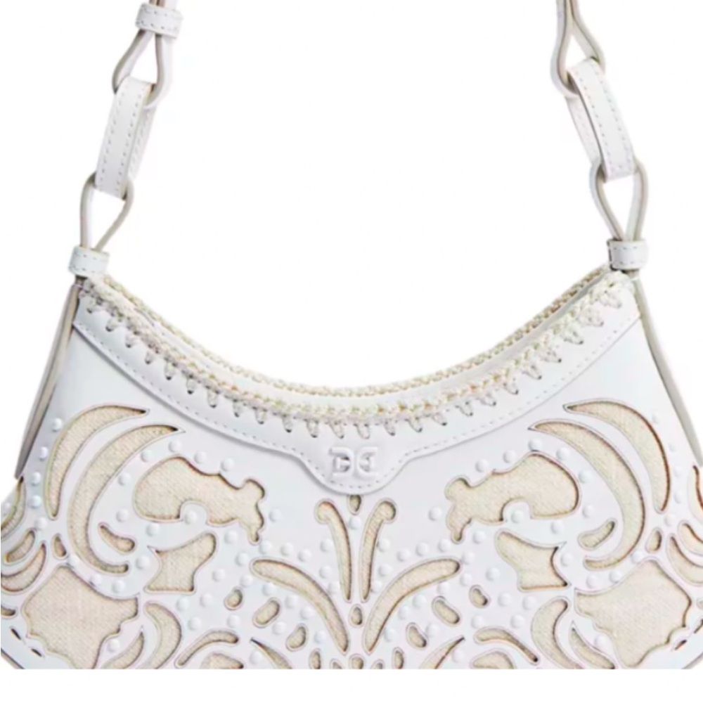 NWT Sam Edelman Cream White Laser-Cut Floral Leather Shoulder Bag